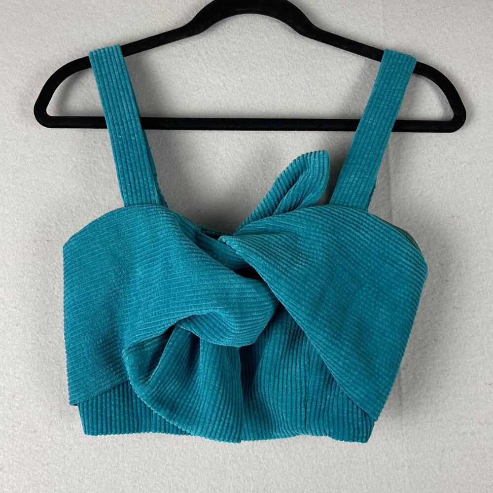 Anthropologie Current Air Top Womens XS Teal Blue Cropped Corduroy Tie Front NWT